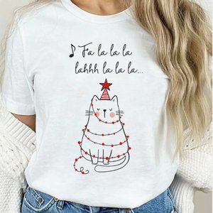 Cats! Christmas Holiday CAT Lovers Cotton T-Shirt Tee Falala